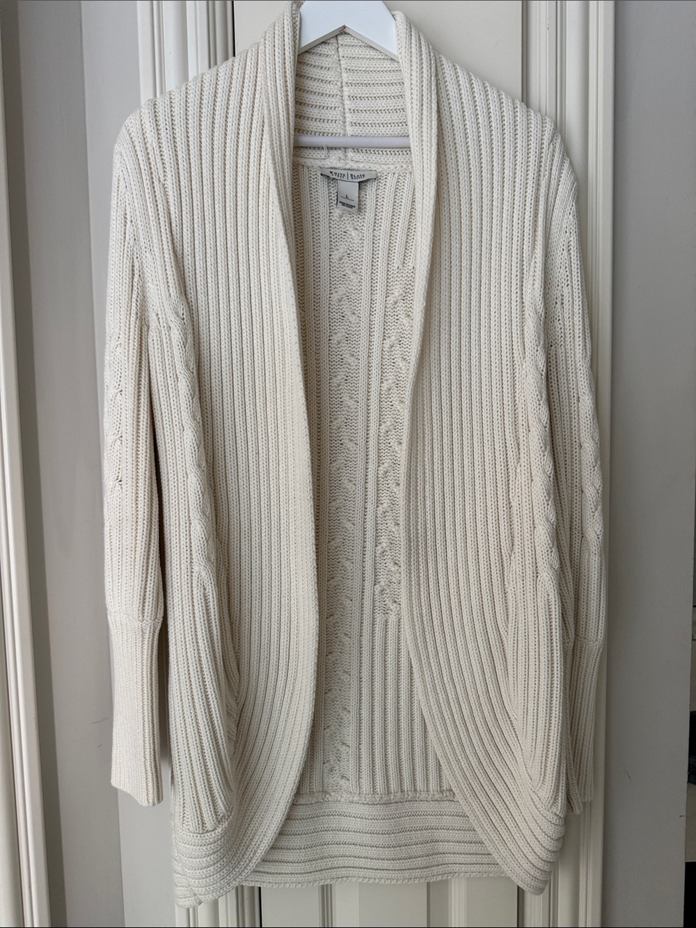 White House Black Market Cream Open-Front Ribbed Cardigan